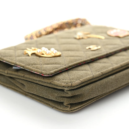 Chanel Canvas Quilted Coco Cuba Charms Wallet On Chain WOC Khaki 5 of 7