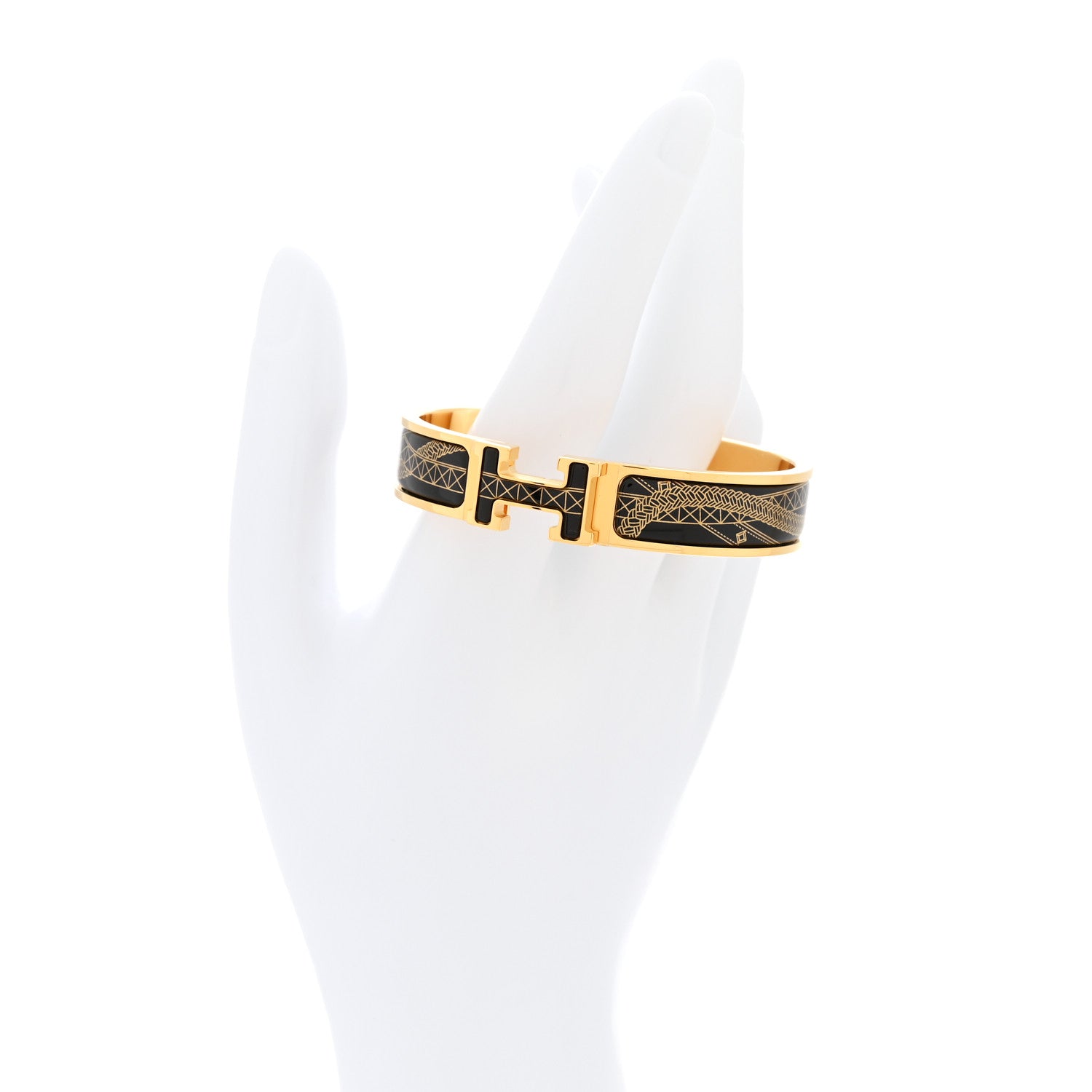 Hermes Enamel Printed Jour de Casting Narrow Clic Clac H Bracelet PM Jaune Or Black 2 of 4