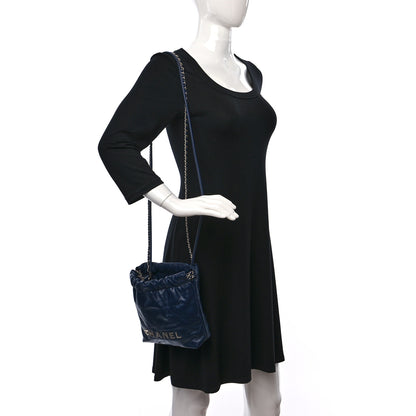 Chanel Shiny Calfskin Quilted Mini Chanel 22 Navy Blue 2 of 10