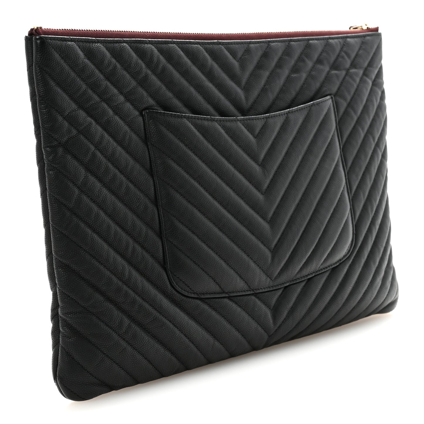 Caviar Chevron Quilted Large Cosmetic Case Black