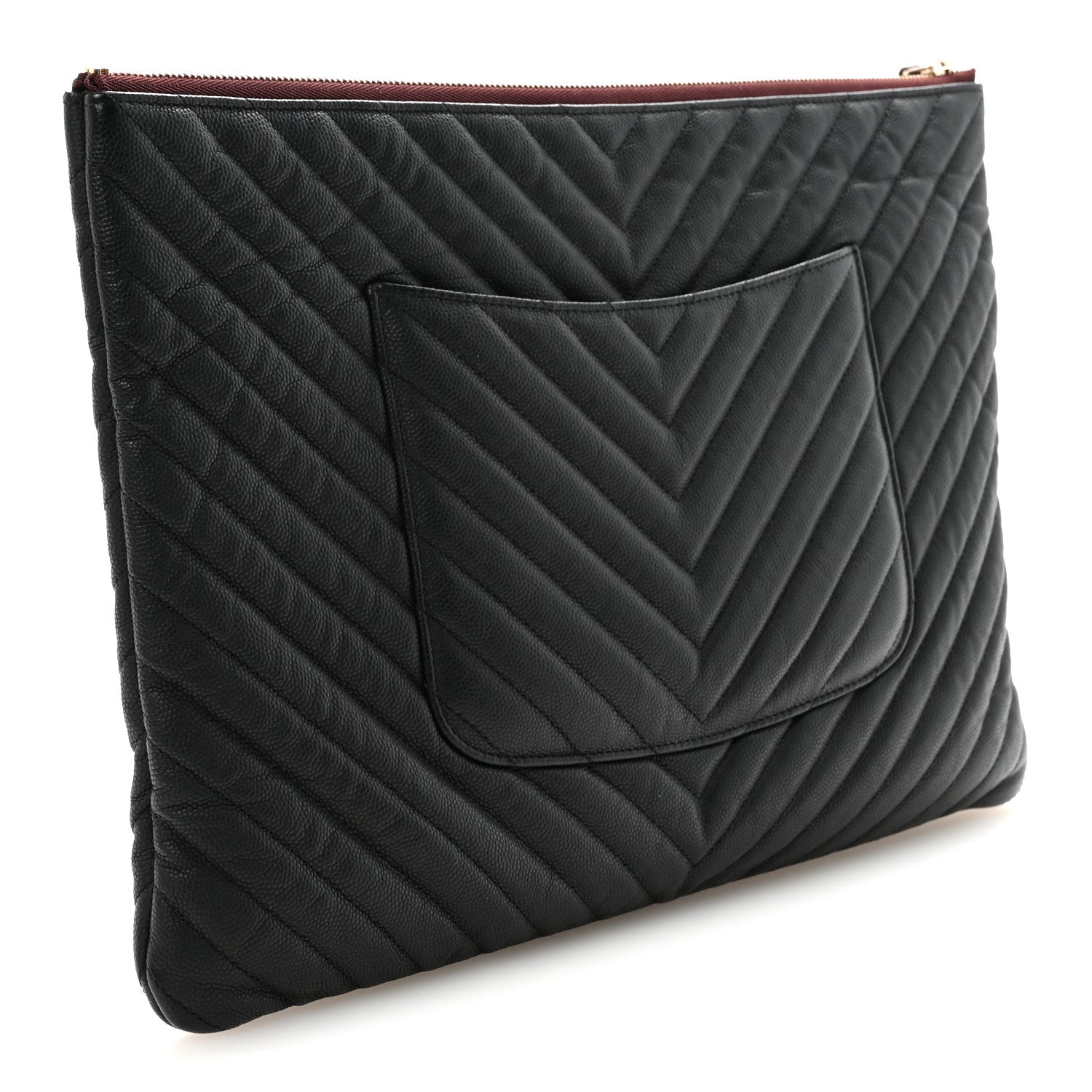Chanel Caviar Chevron Quilted Large Cosmetic Case Black 3 of 7