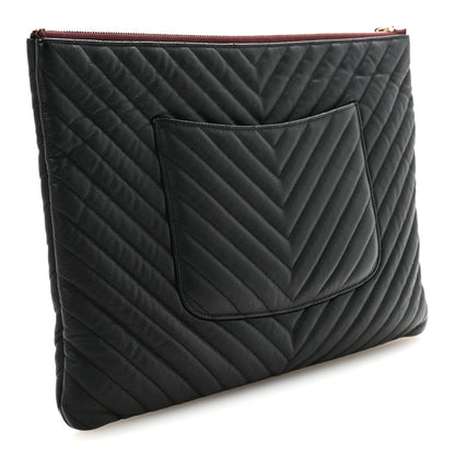 Chanel Caviar Chevron Quilted Large Cosmetic Case Black 3 of 7