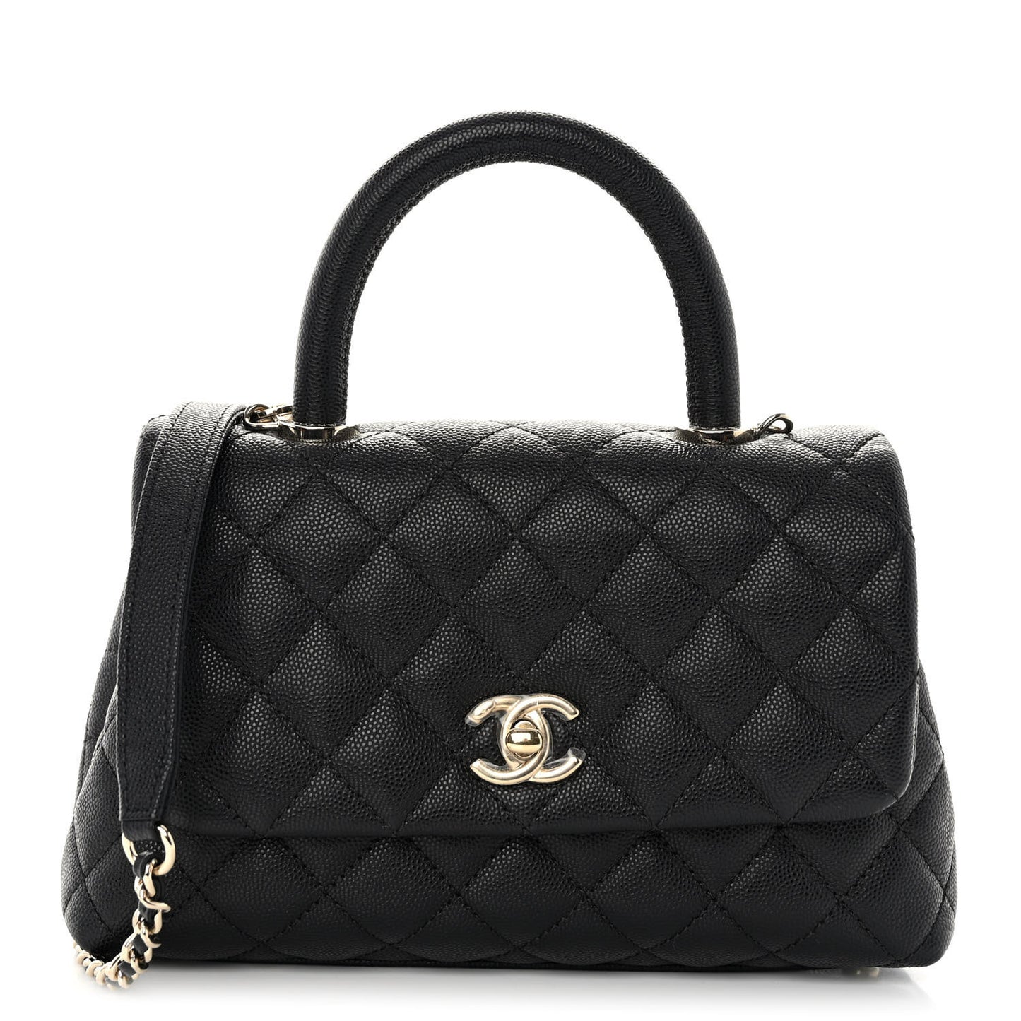 Caviar Quilted Mini Coco Handle Flap Black