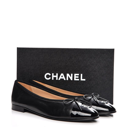Chanel Lambskin Patent Cap Toe Ballerina Flats 41 Black 8 of 8