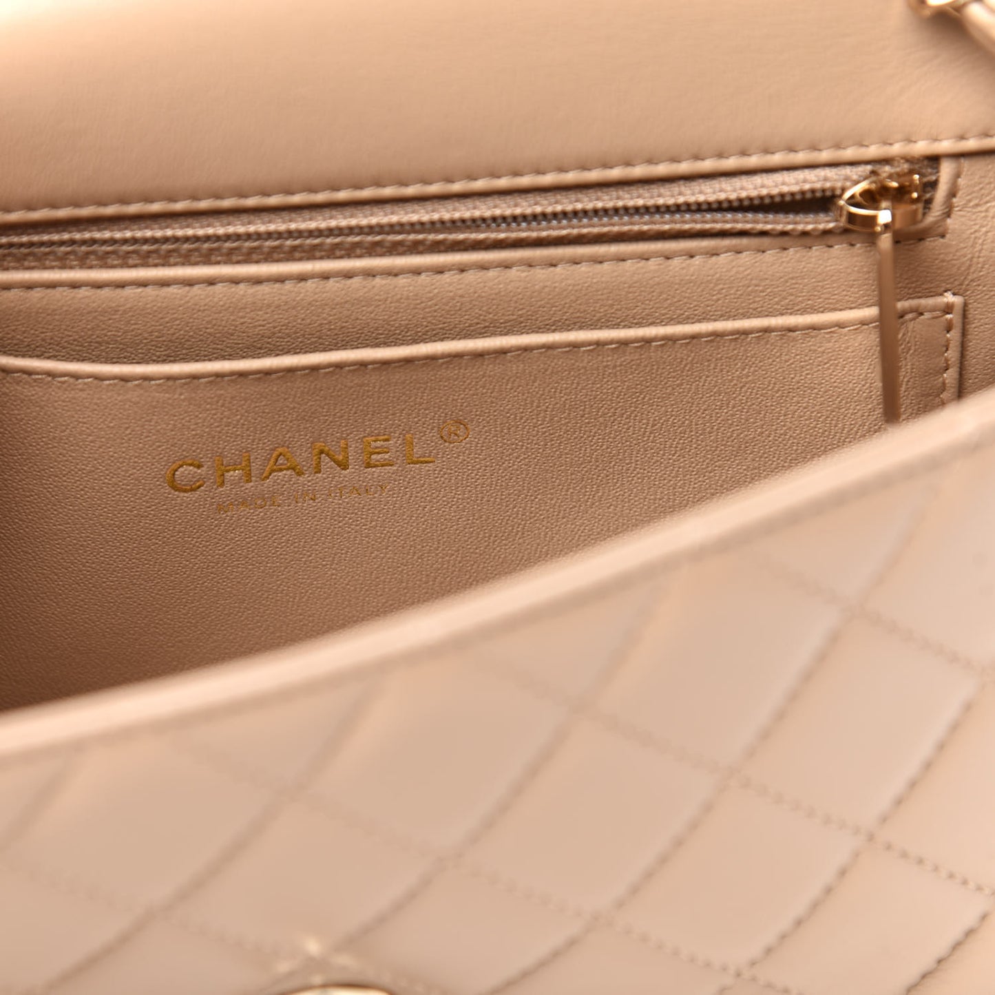 Lambskin Quilted Mini Rectangular Flap Dark Beige