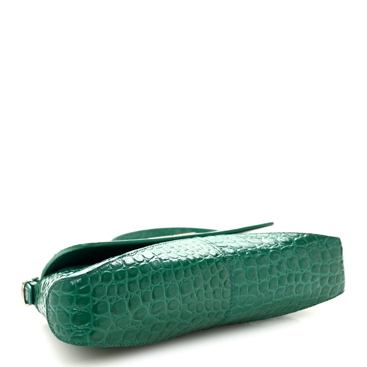 Shiny Super Supple Calfskin Crocodile Embossed Small XX Flap Stretch Bag Jade