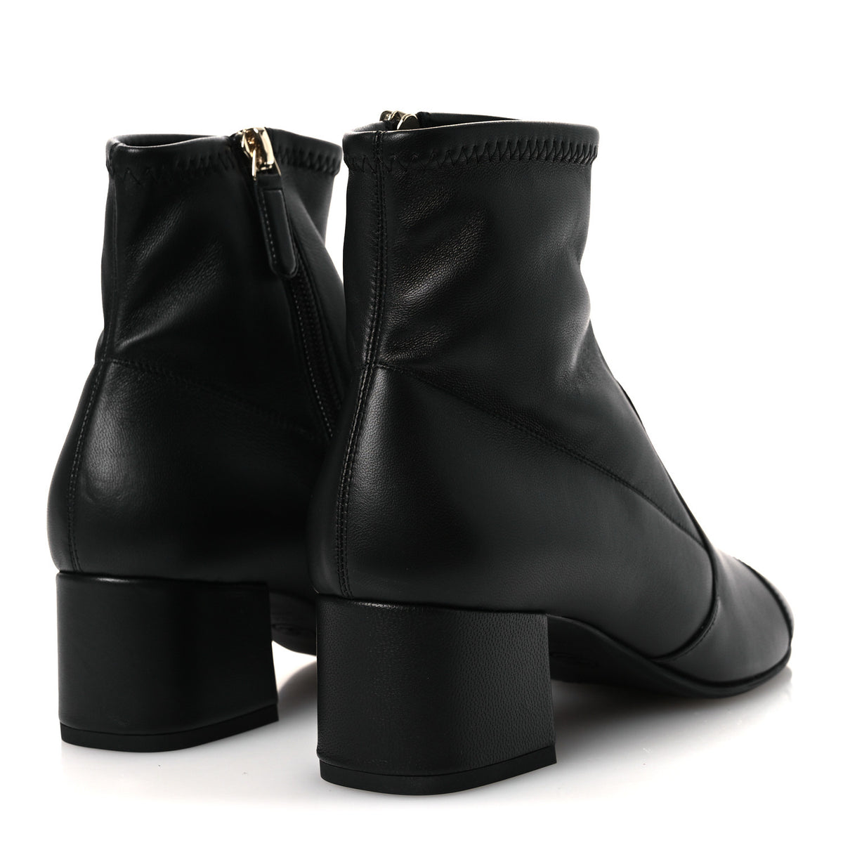 Stretch Lambskin Cap Toe CC Uniform Short Boots 36 Black
