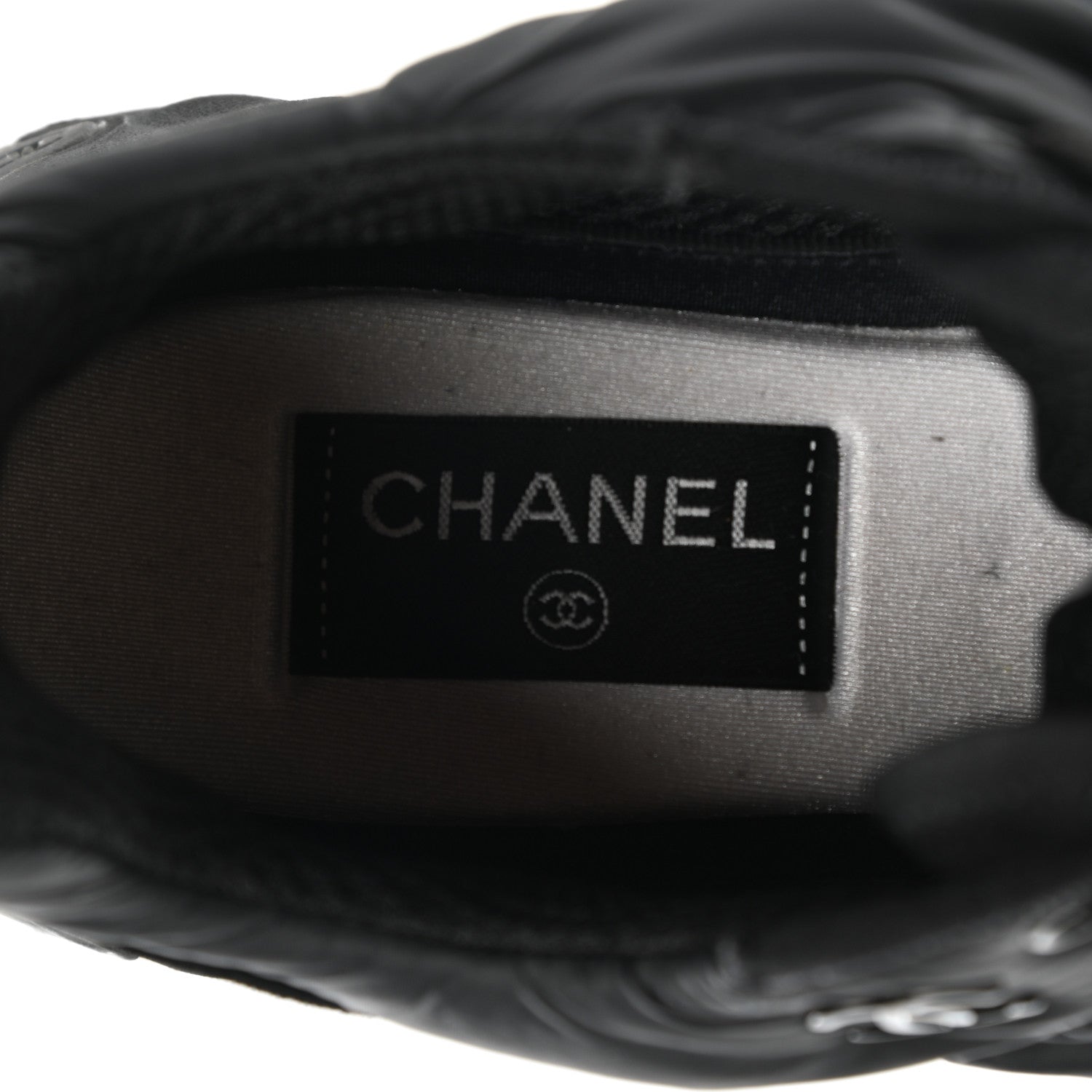 Chanel Nylon Calfskin Suede CC Sneakers 37.5 Black 7 of 10