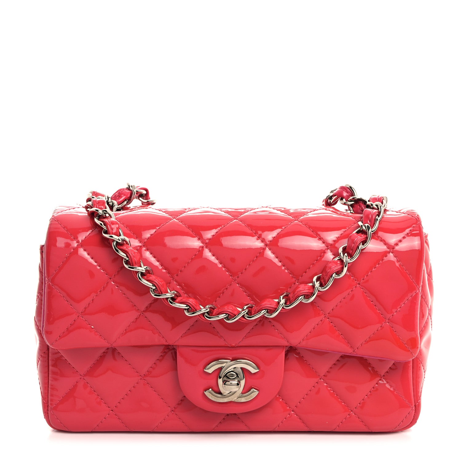 Chanel Patent Calfskin Quilted Mini Rectangular Flap Pink 1 of 10
