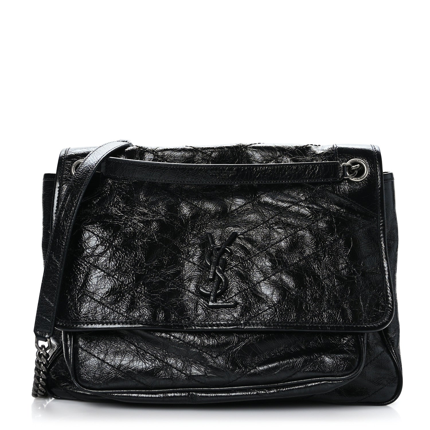 Saint Laurent Crinkled Calfskin Matelasse Monogram Large Niki Chain Satchel Black 1 of 9