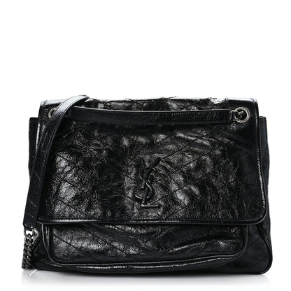 Saint Laurent Crinkled Calfskin Matelasse Monogram Large Niki Chain Satchel Black 1 of 9