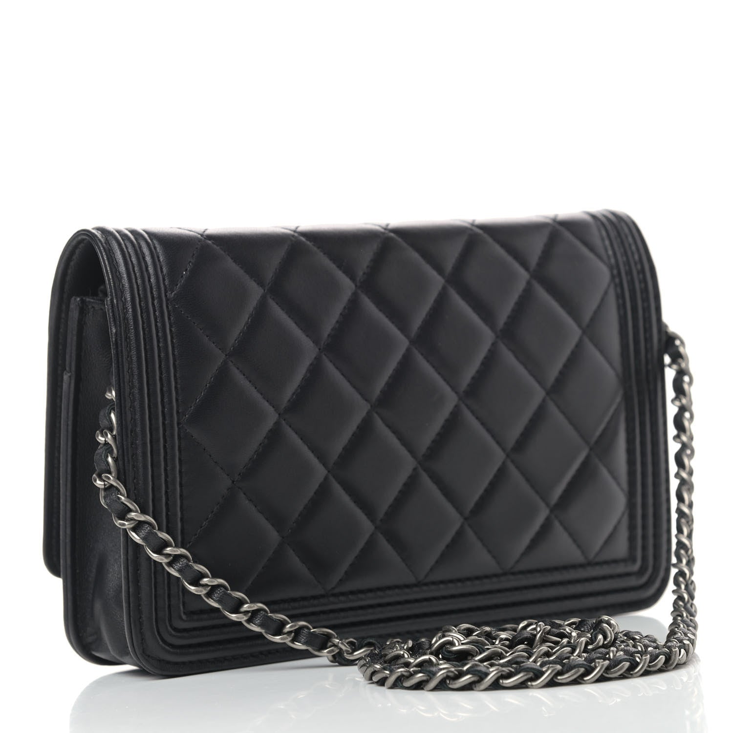 Chanel Lambskin Quilted Boy Wallet On Chain WOC Black 2 of 12