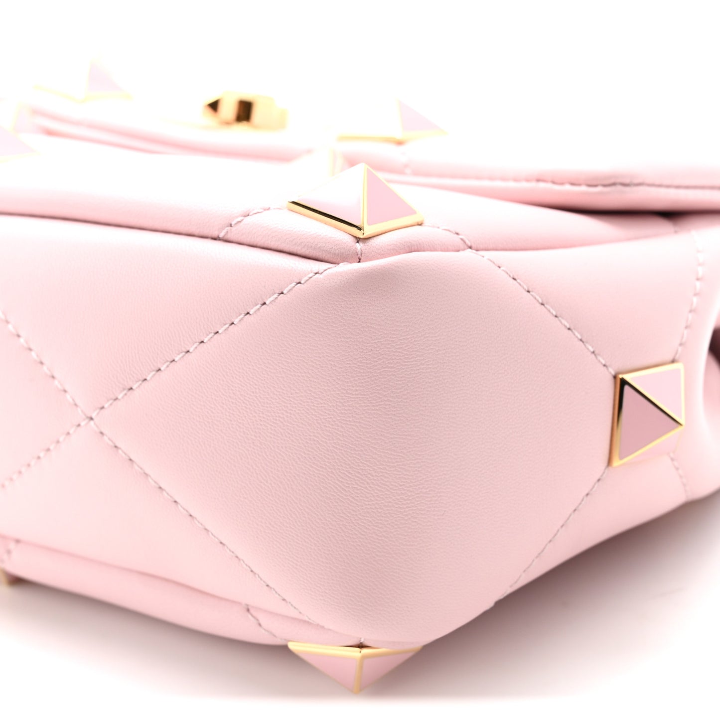Nappa Enamel Medium Roman Stud Shoulder Bag Rose Quartz