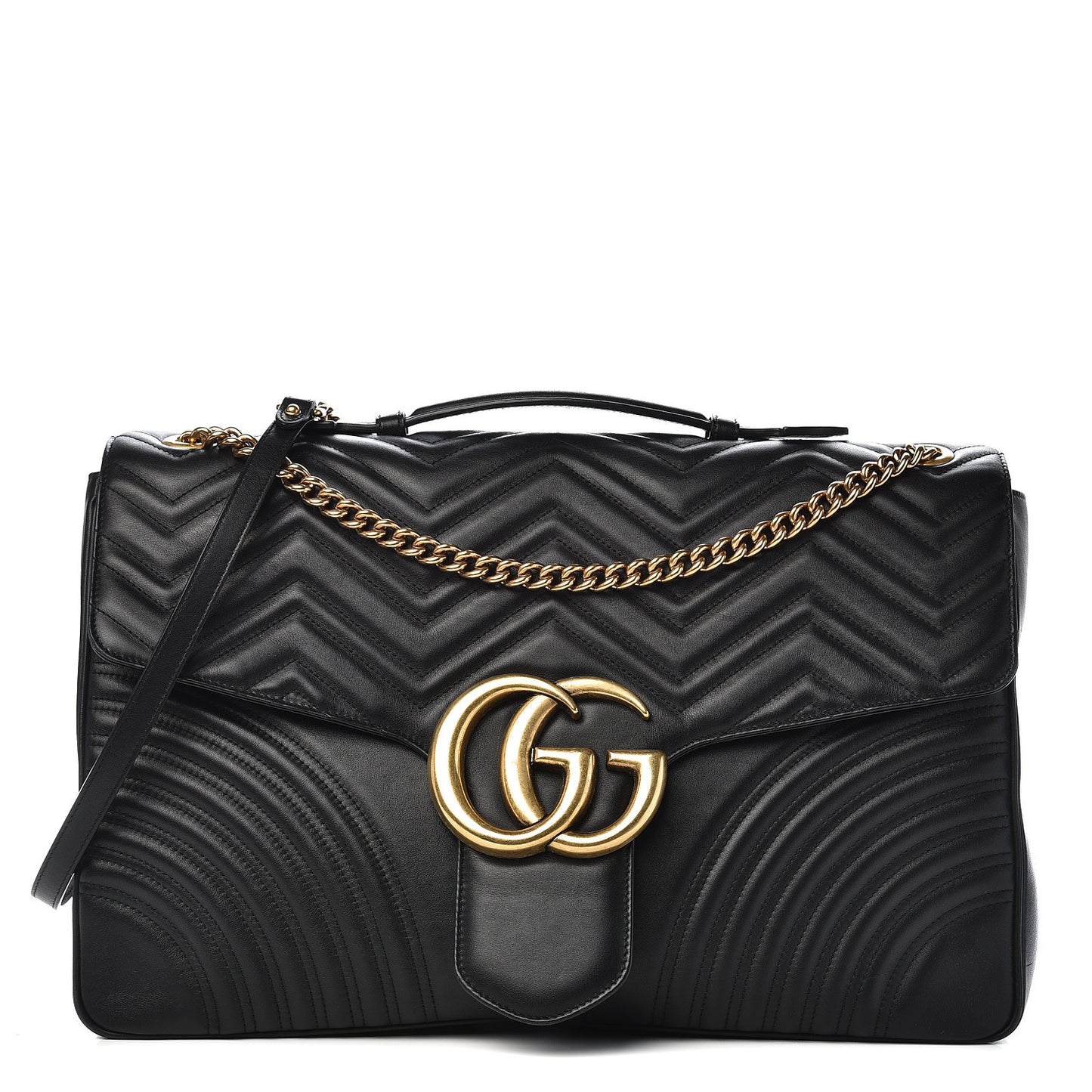 Calfskin Matelasse Maxi GG Marmont Top Handle Shoulder Bag Black
