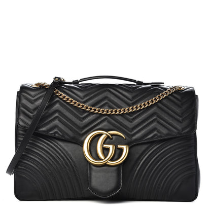 Gucci Calfskin Matelasse Maxi GG Marmont Top Handle Shoulder Bag Black 1 of 16