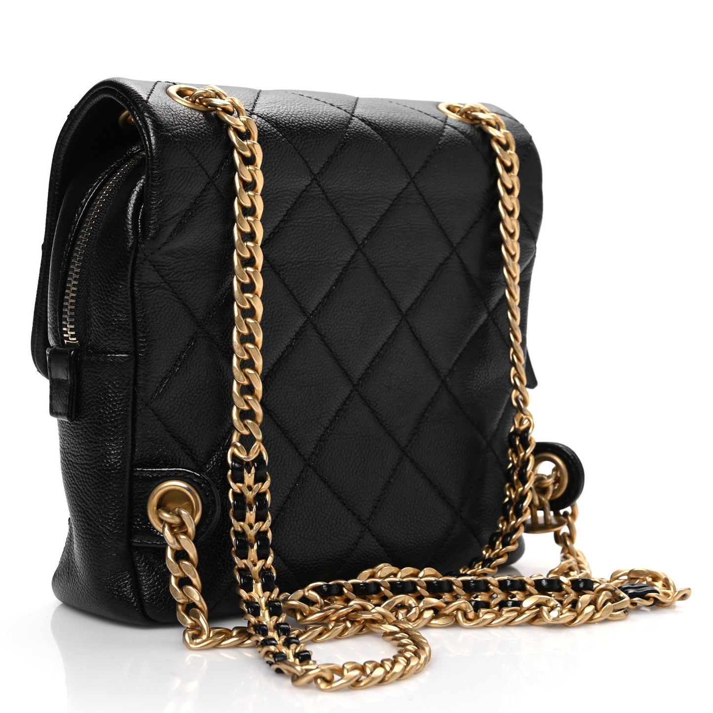 Shiny Caviar Quilted Chain Melody Backpack Black