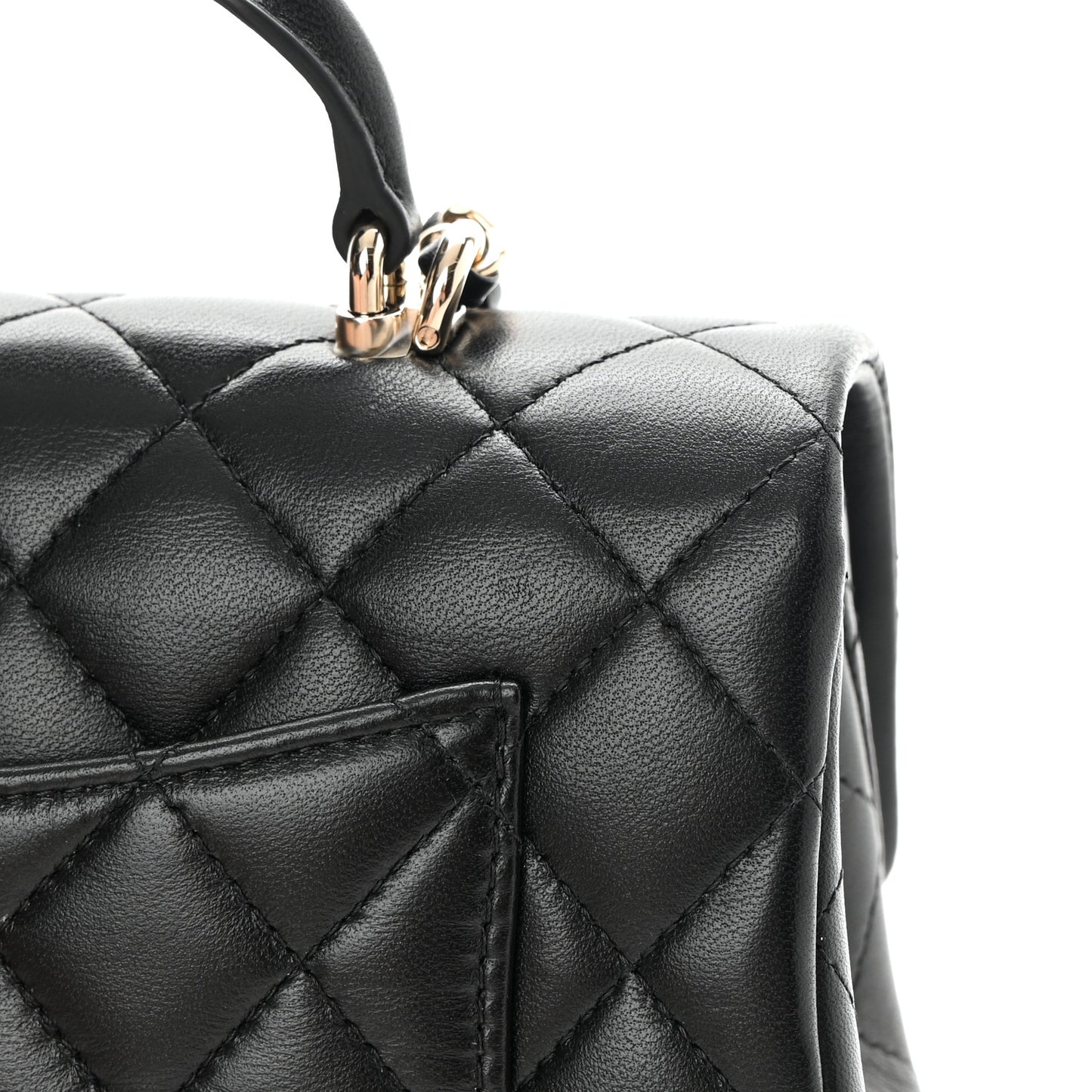 Lambskin Quilted Mini Top Handle Rectangular Flap Black