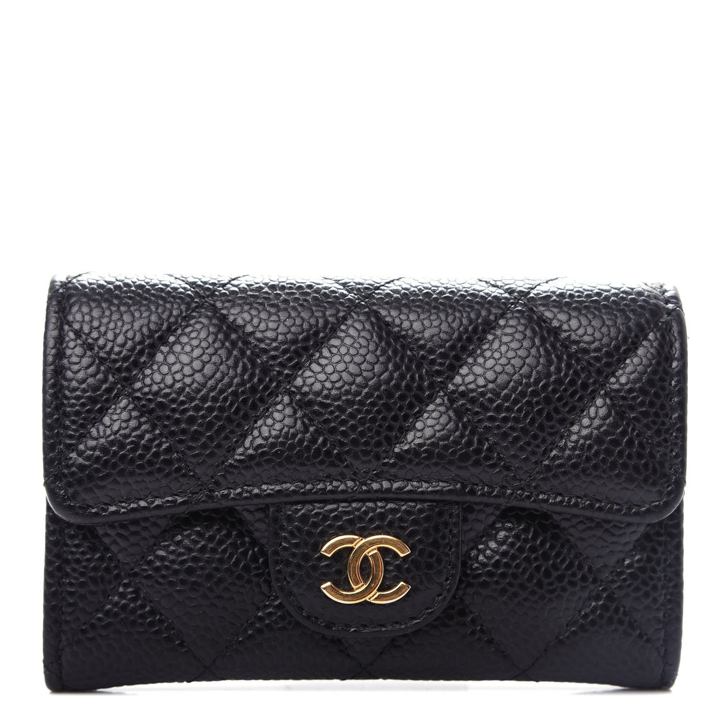 Caviar Quilted Flap Card Holder Black