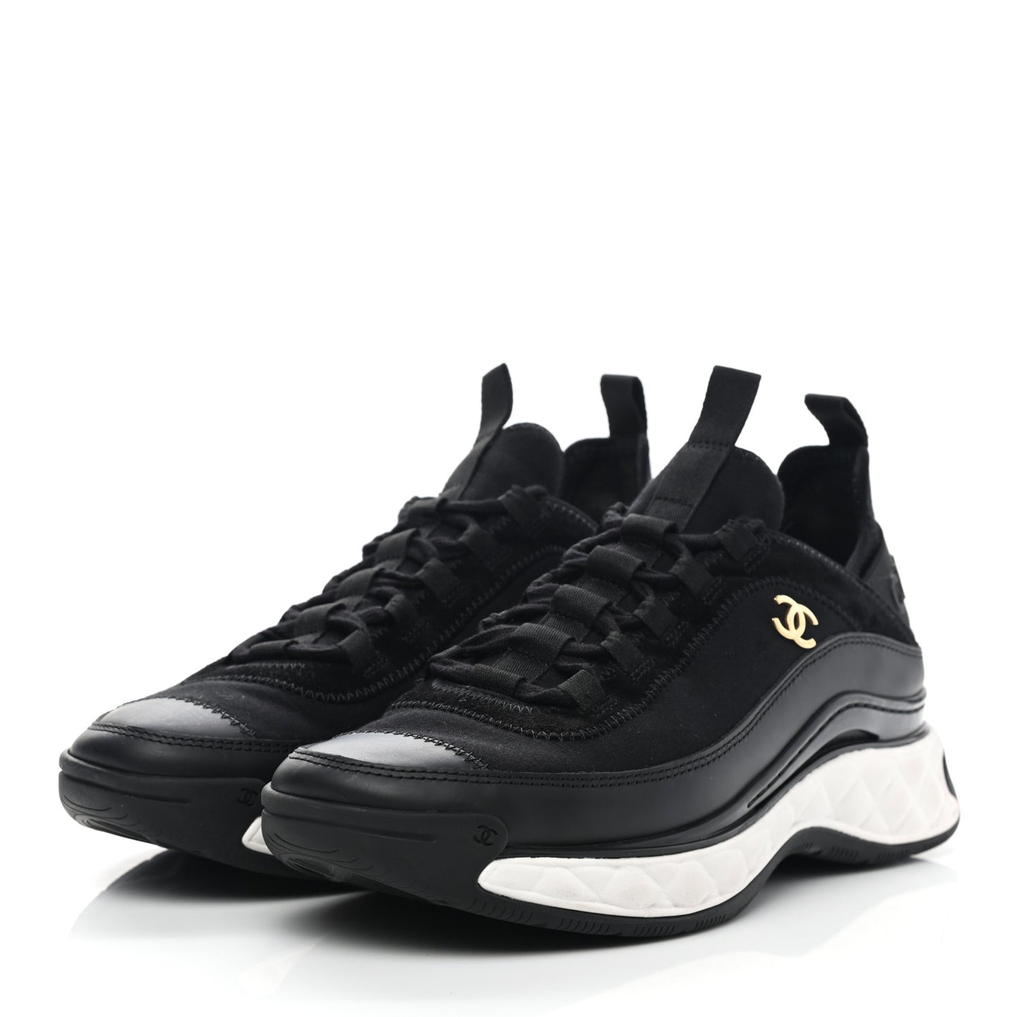 Velvet Calfskin Mixed Fibers CC Sneakers 38 Black