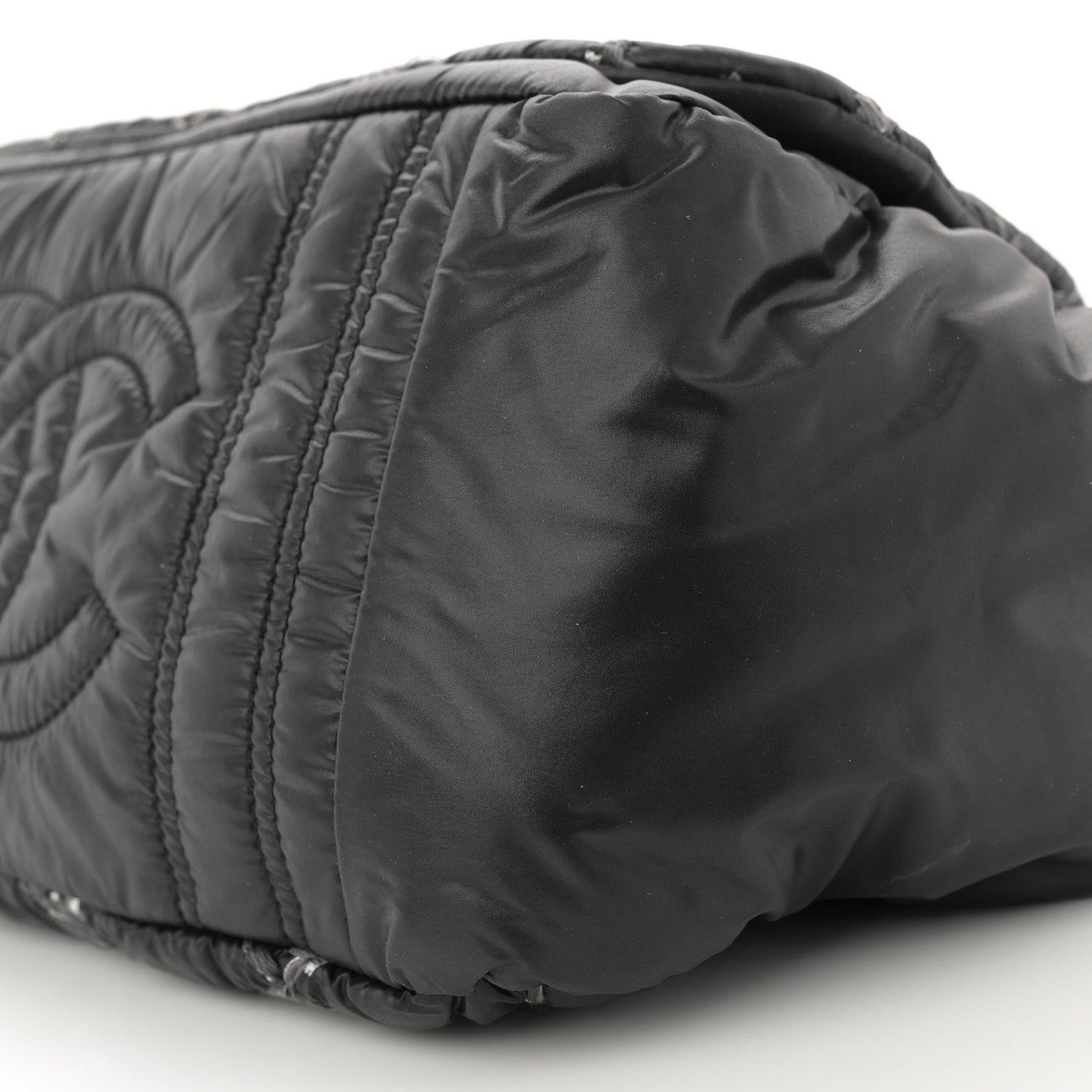 Nylon Quilted Tweed Stitch Bubble Accordion Flap Black