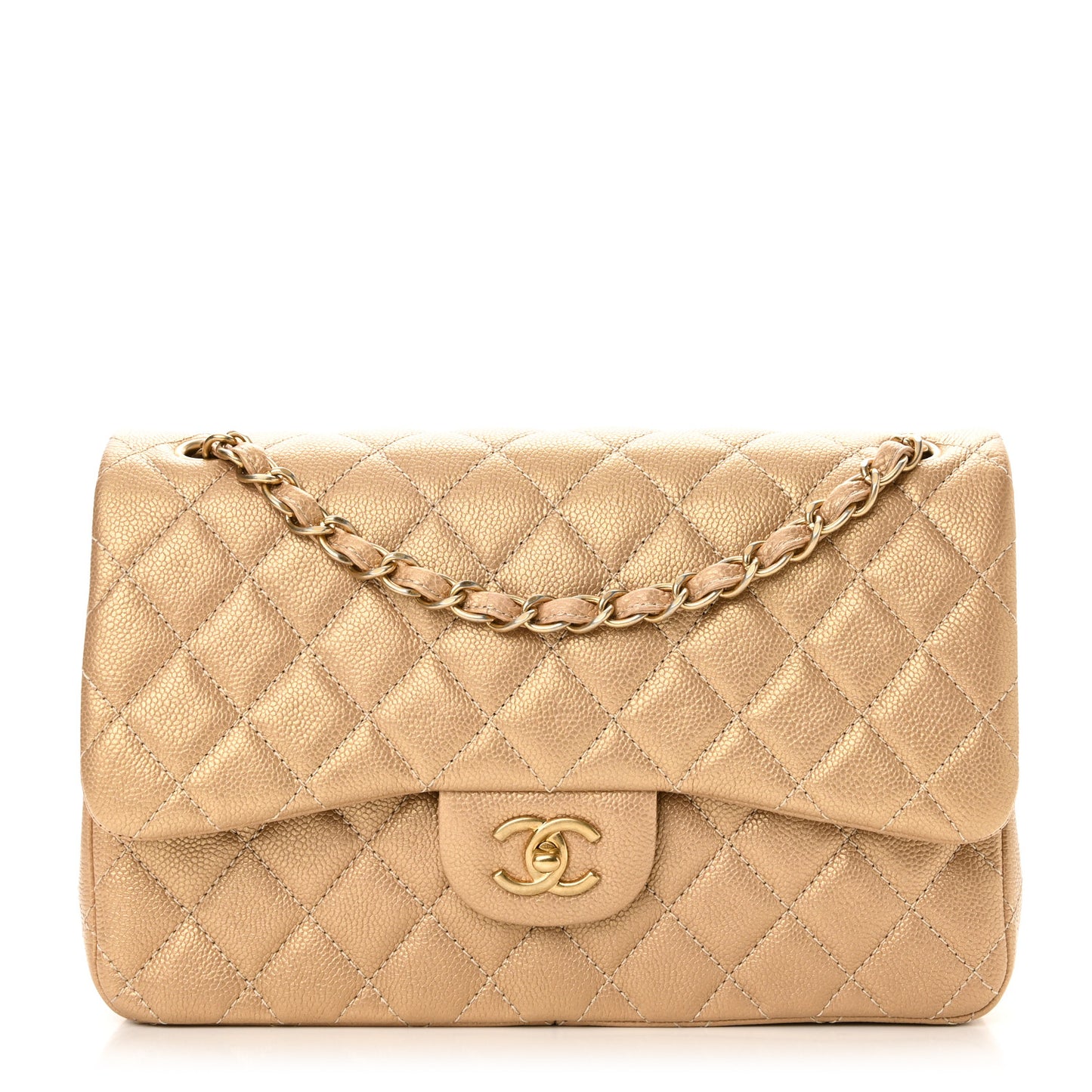 Pearly Caviar Quilted Jumbo Double Flap Gold