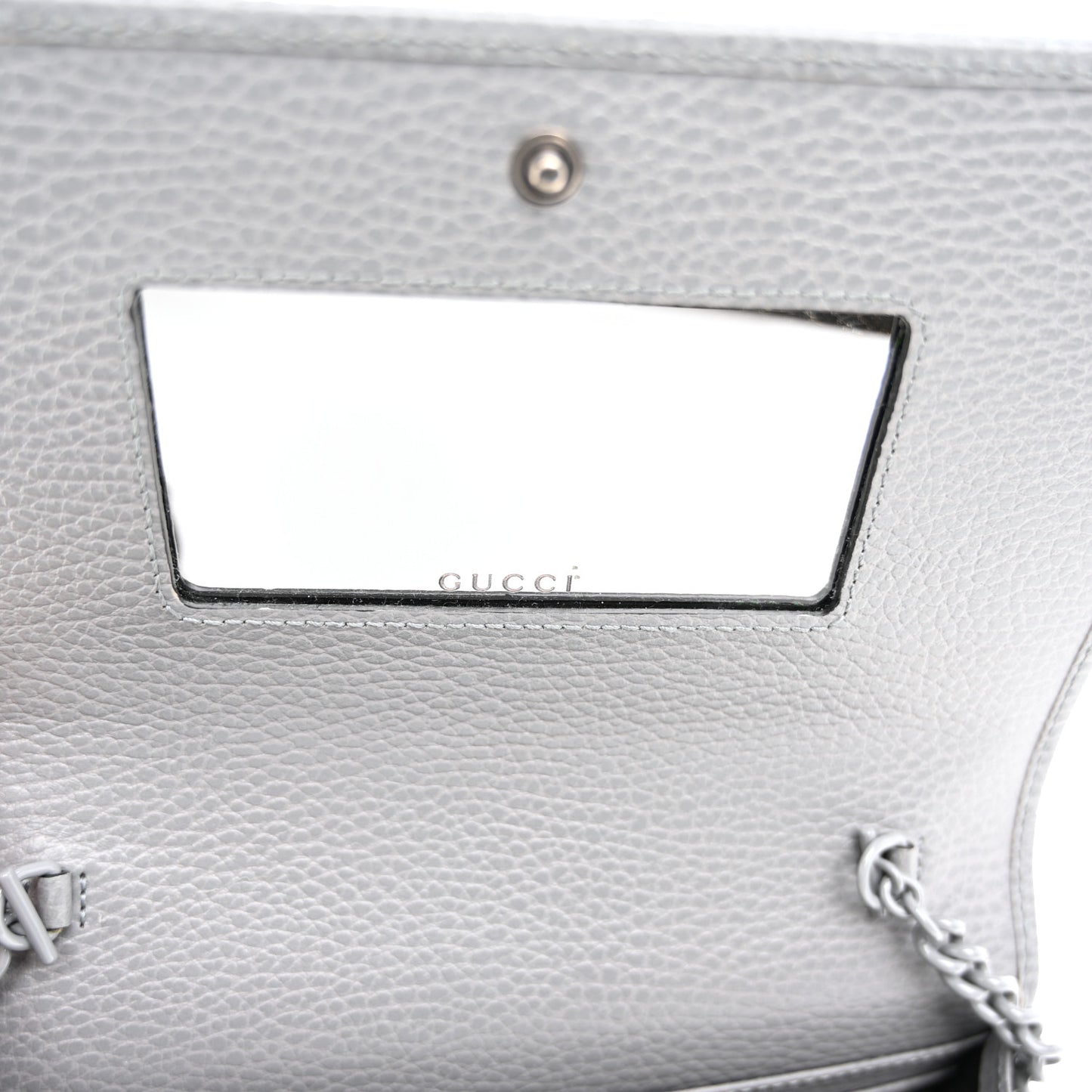 Dollar Calfskin Enamel Monochrome Mini GG Marmont Chain Wallet Deep Grey