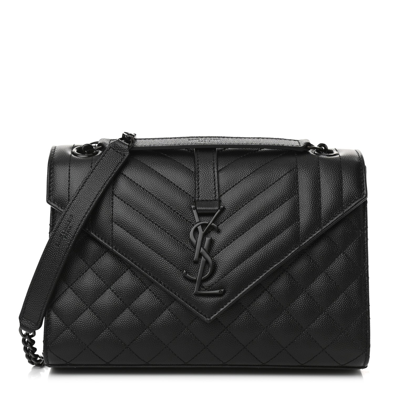 Saint Laurent Grain De Poudre Textured Mixed Matelasse Triquilt Medium Monogram Satchel Black 1 of 7