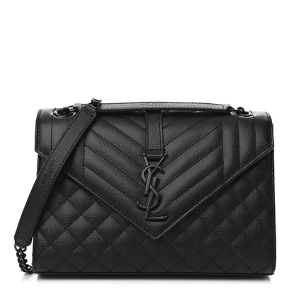 Saint Laurent Grain De Poudre Textured Mixed Matelasse Triquilt Medium Monogram Satchel Black 1 of 7