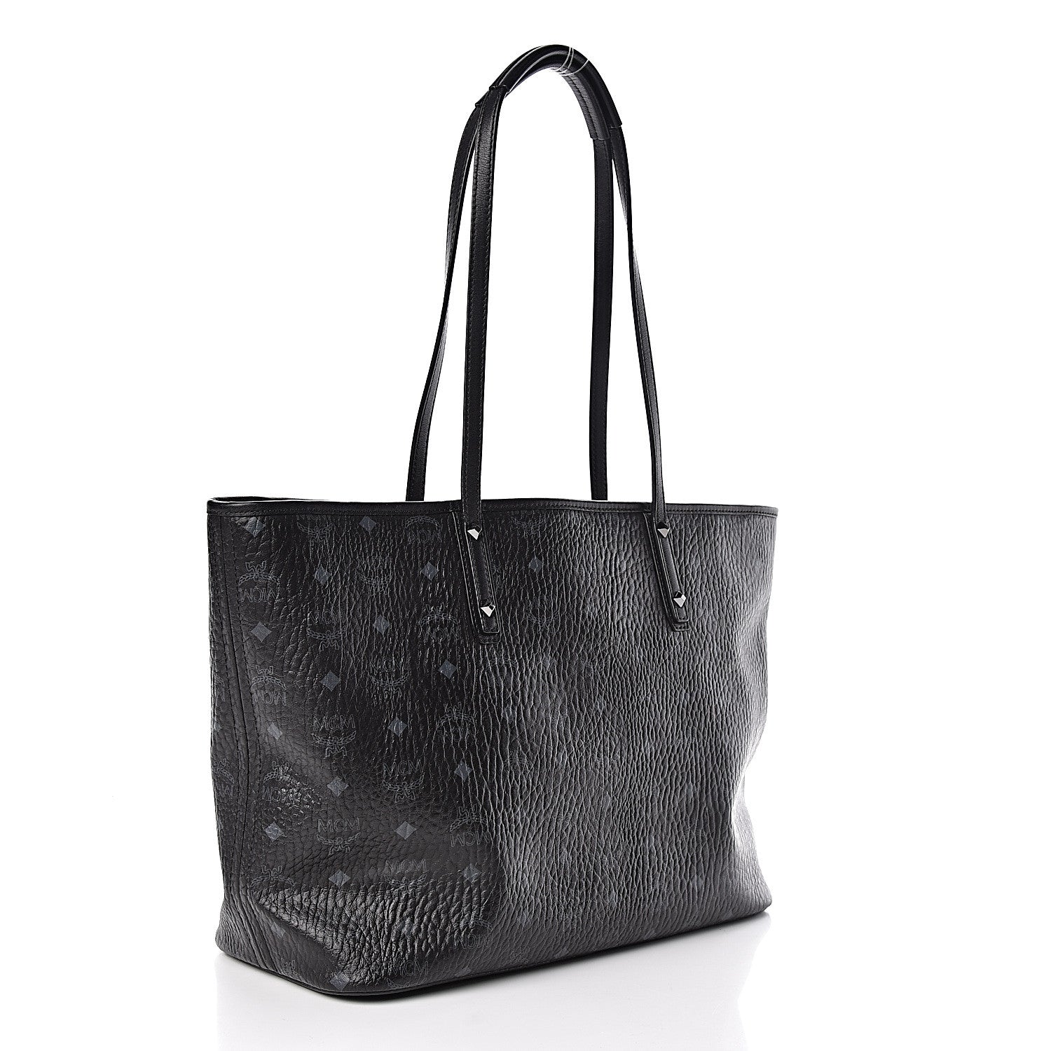 MCM Visetos Medium Anya Zip Top Shopper Tote Black 3 of 10