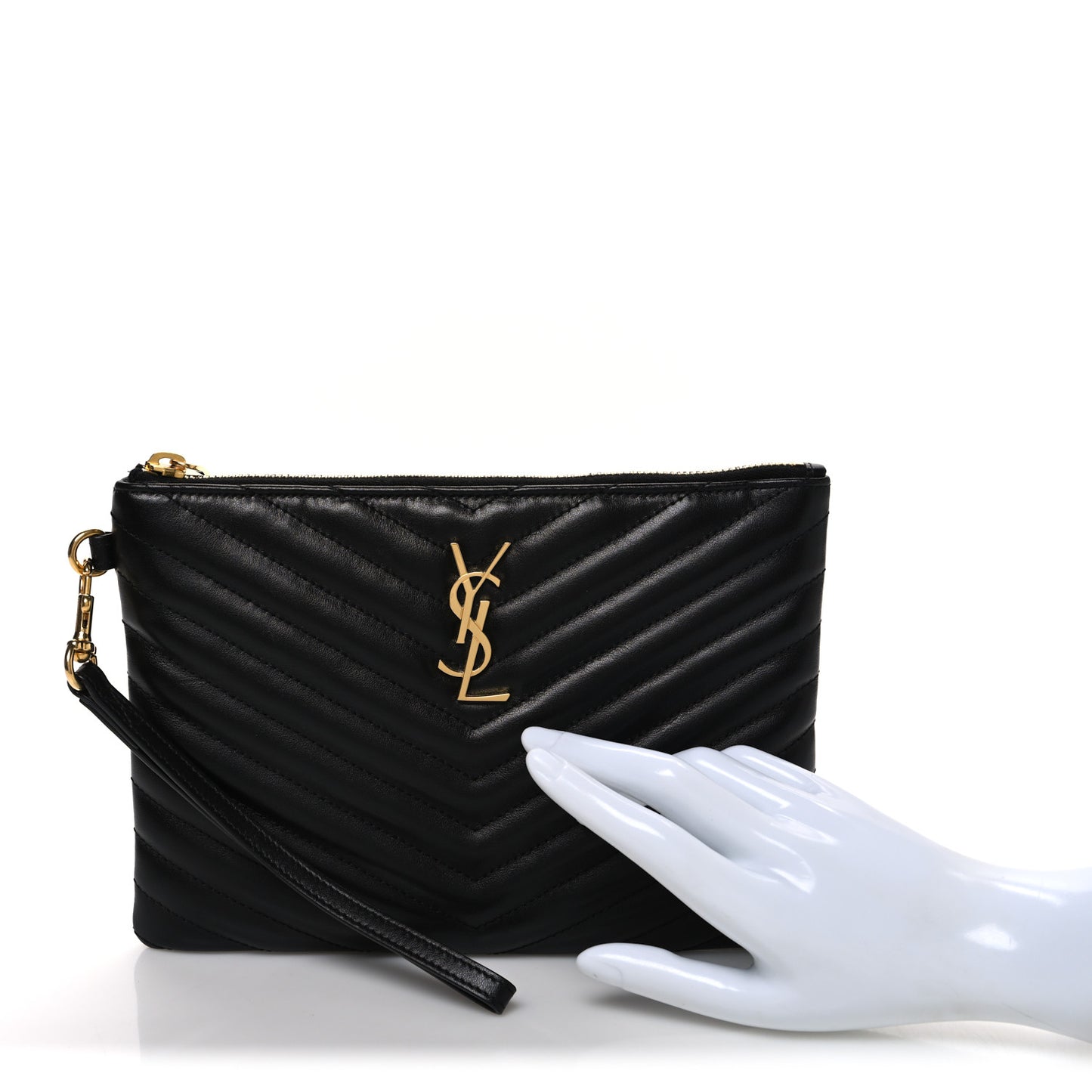 Calfskin Matelasse Chevron Monogram A5 Wristlet Black