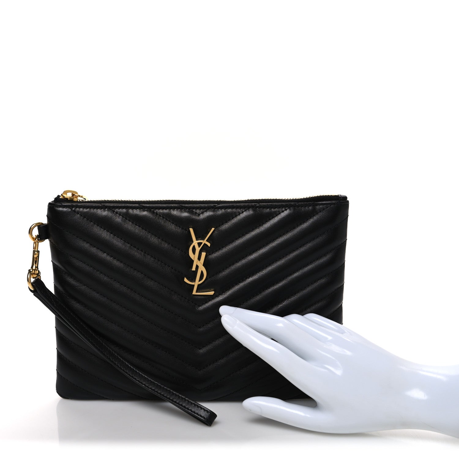 Saint Laurent Calfskin Matelasse Chevron Monogram A5 Wristlet Black 2 of 7