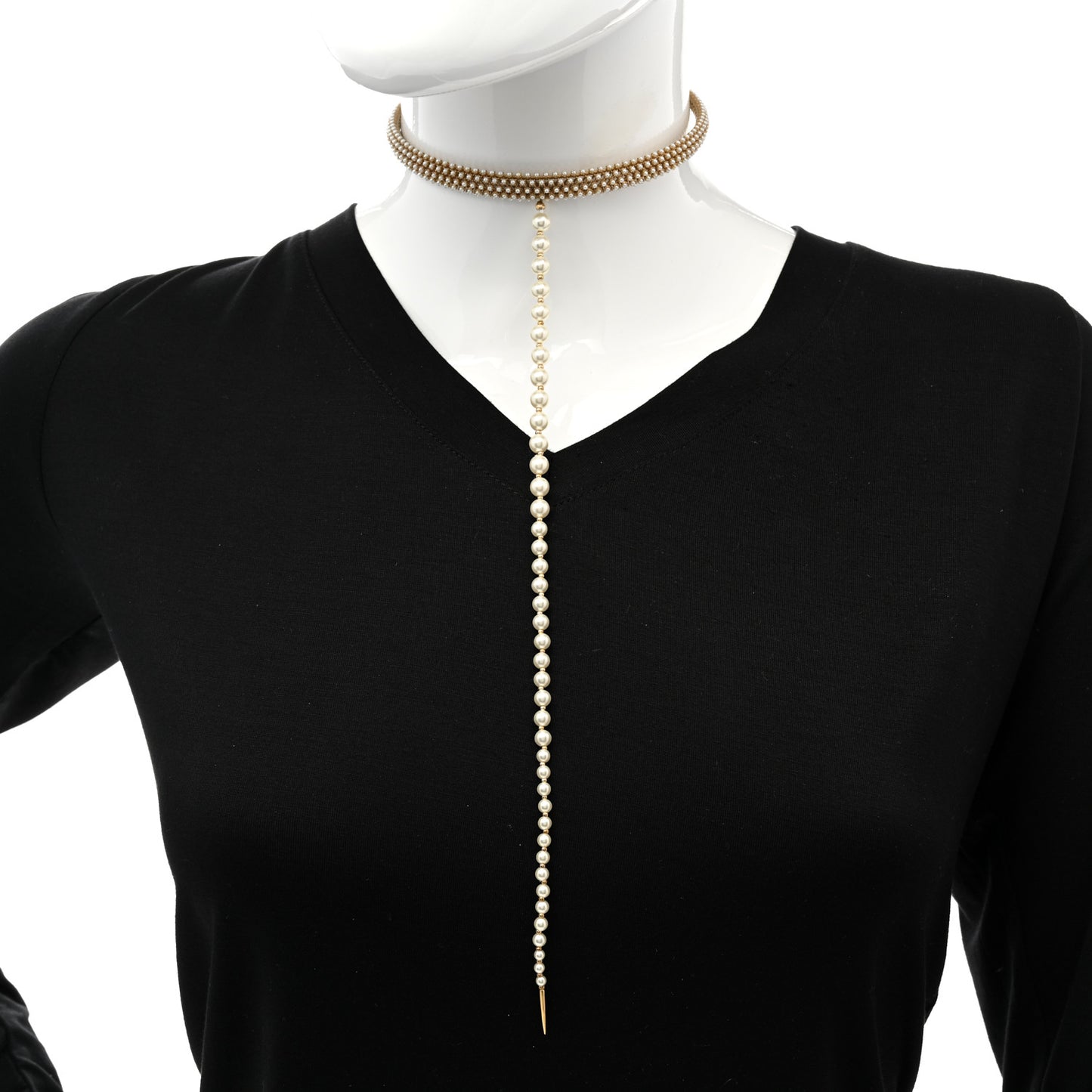 Pearl Metal Long Lariat Necklace Gold