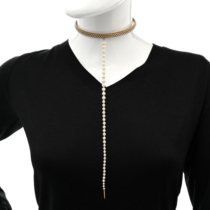 Christian Dior Pearl Metal Long Lariat Necklace Gold 2 of 9