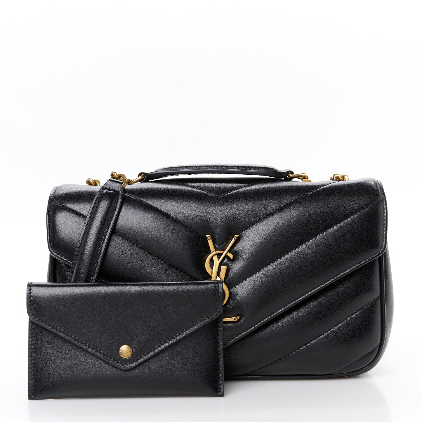 Lambskin Chevron Quilted Small Loulou Black
