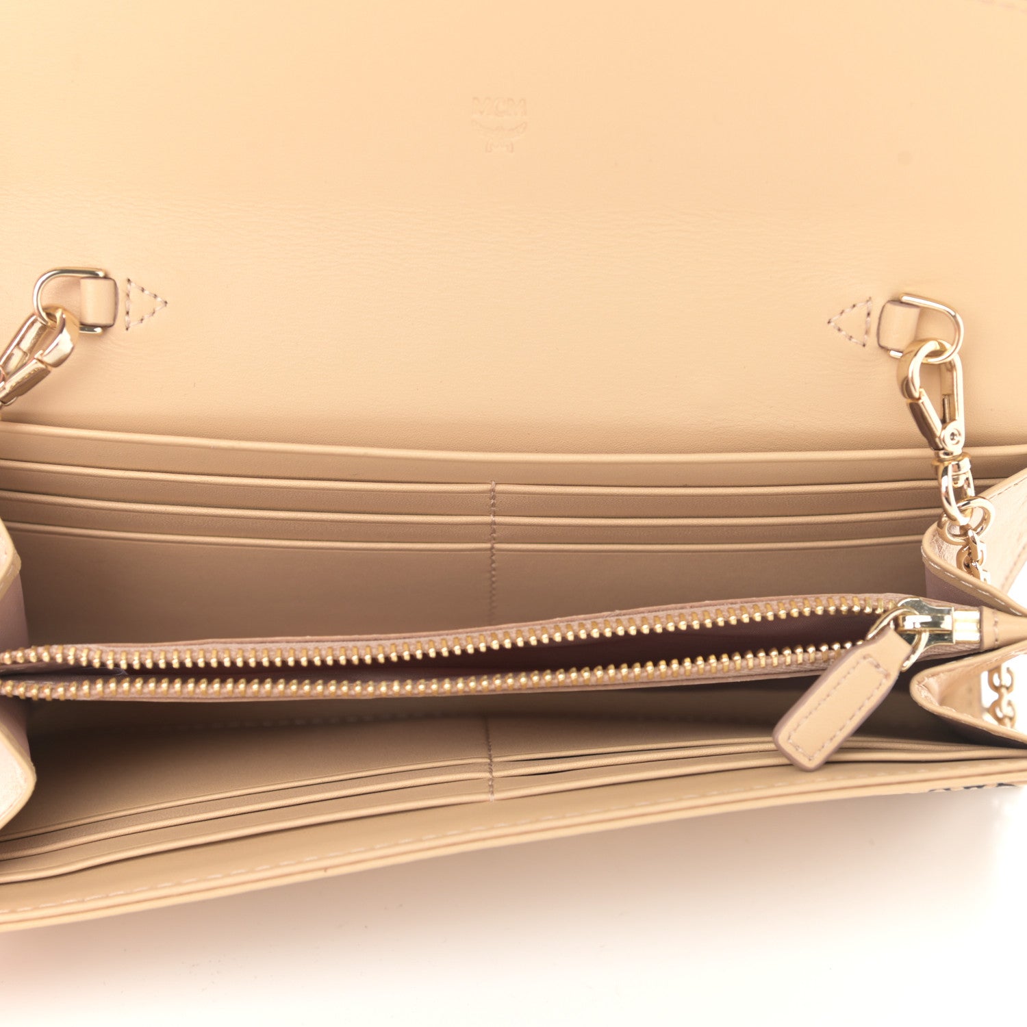 MCM Visetos Calfskin Large Patricia Wallet On Chain Beige 4 of 10