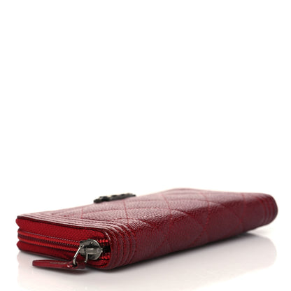 Chanel Caviar Quilted Boy Zip Around Coin Purse Wallet Red 4 of 10