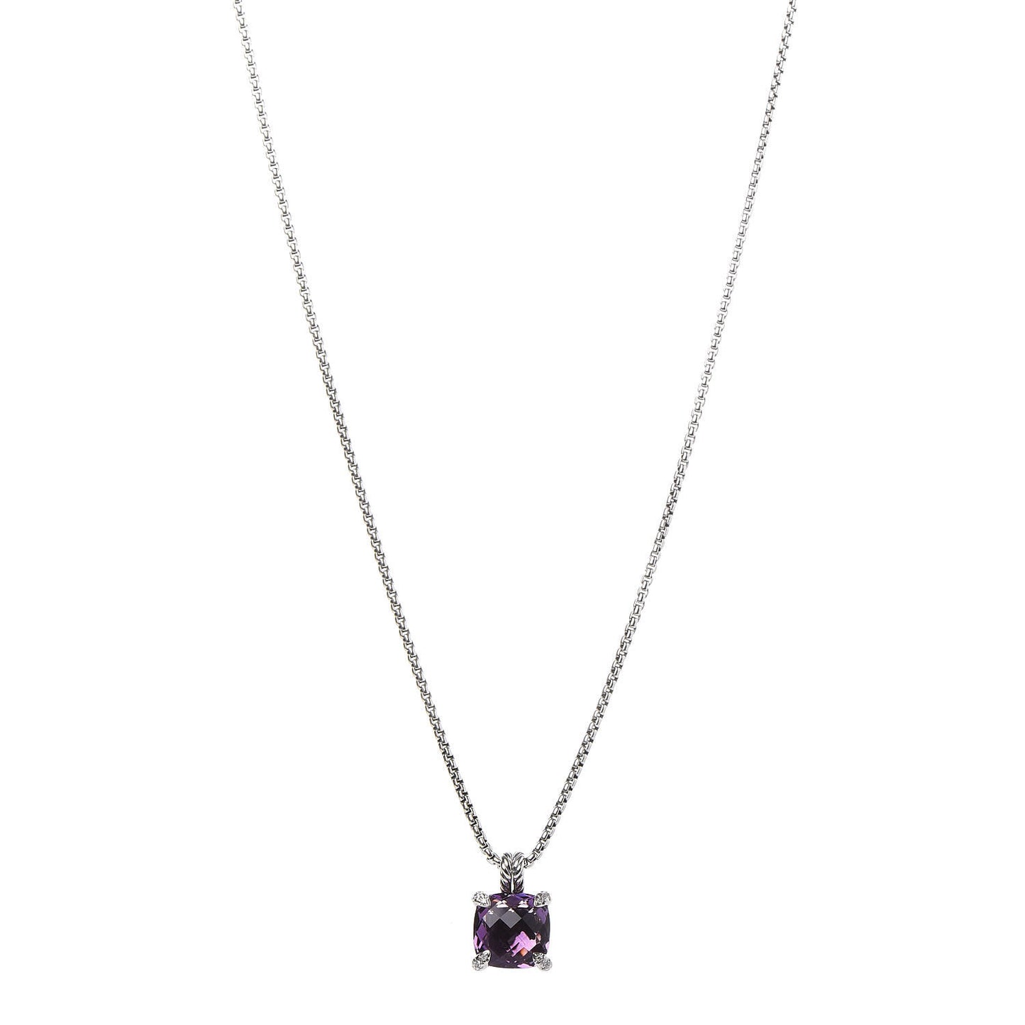 Sterling Silver Diamond Amethyst 11mm Chatelaine Pendant Necklace