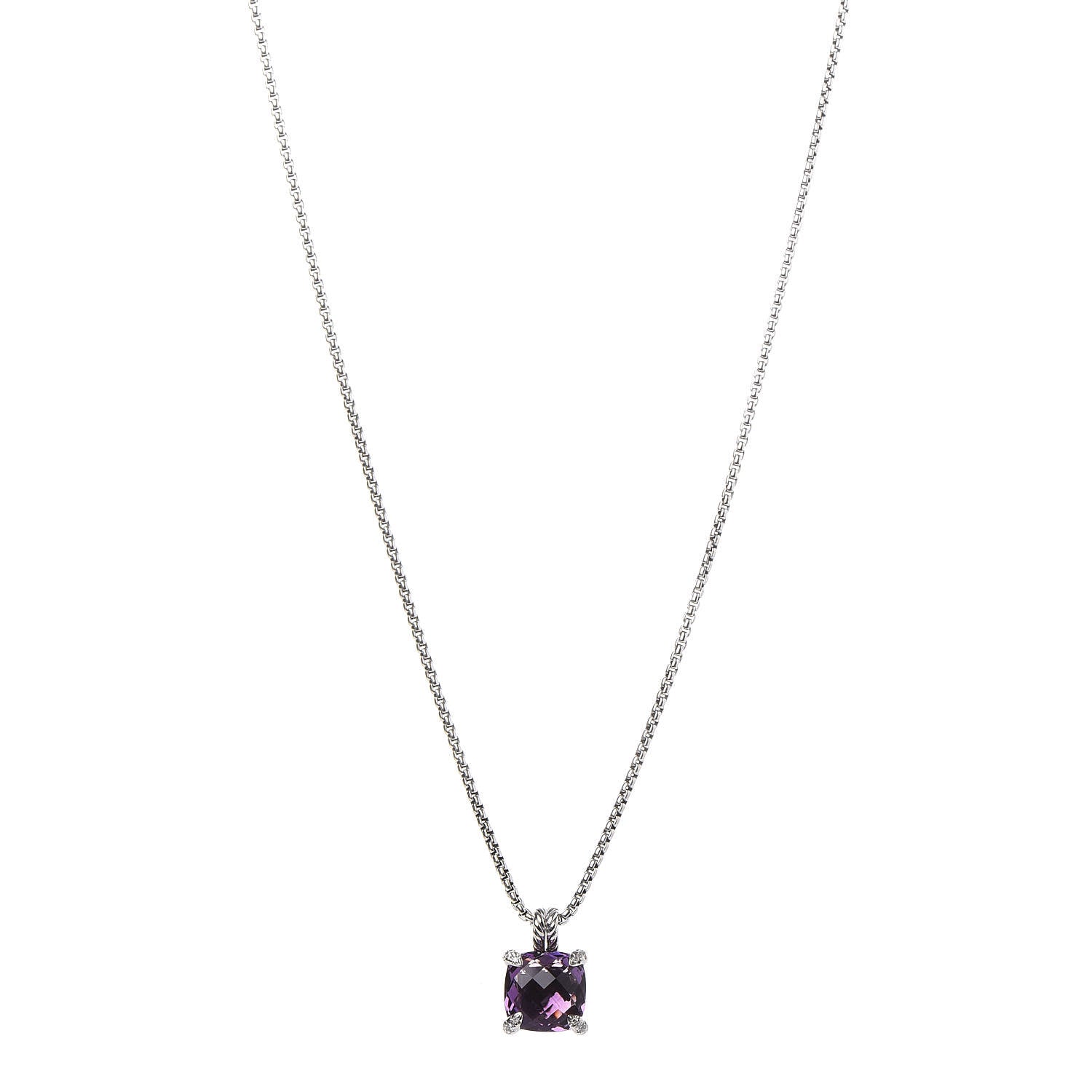 David Yurman Sterling Silver Diamond Amethyst 11mm Chatelaine Pendant Necklace 1 of 5