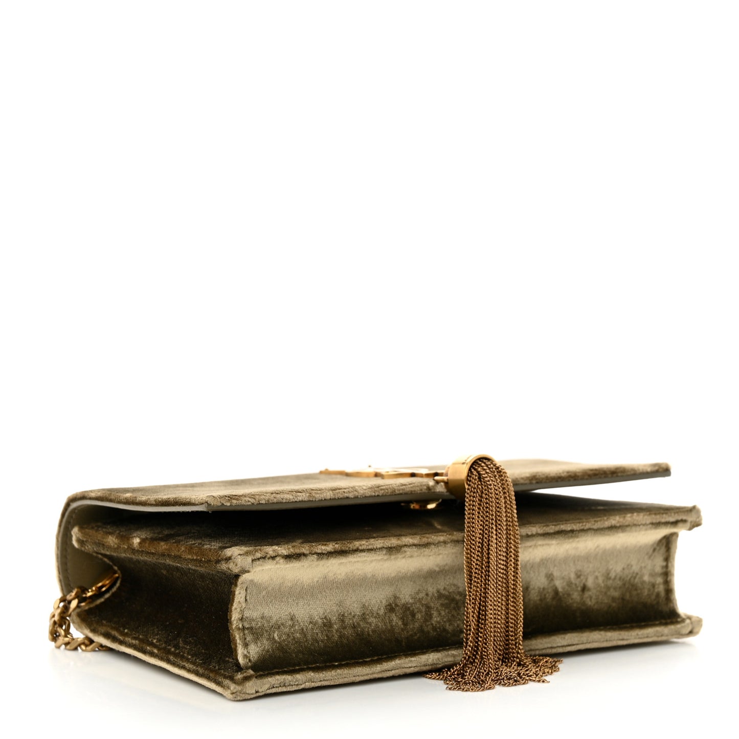 Velvet Medium Classic Monogram Kate Tassel Satchel Olive