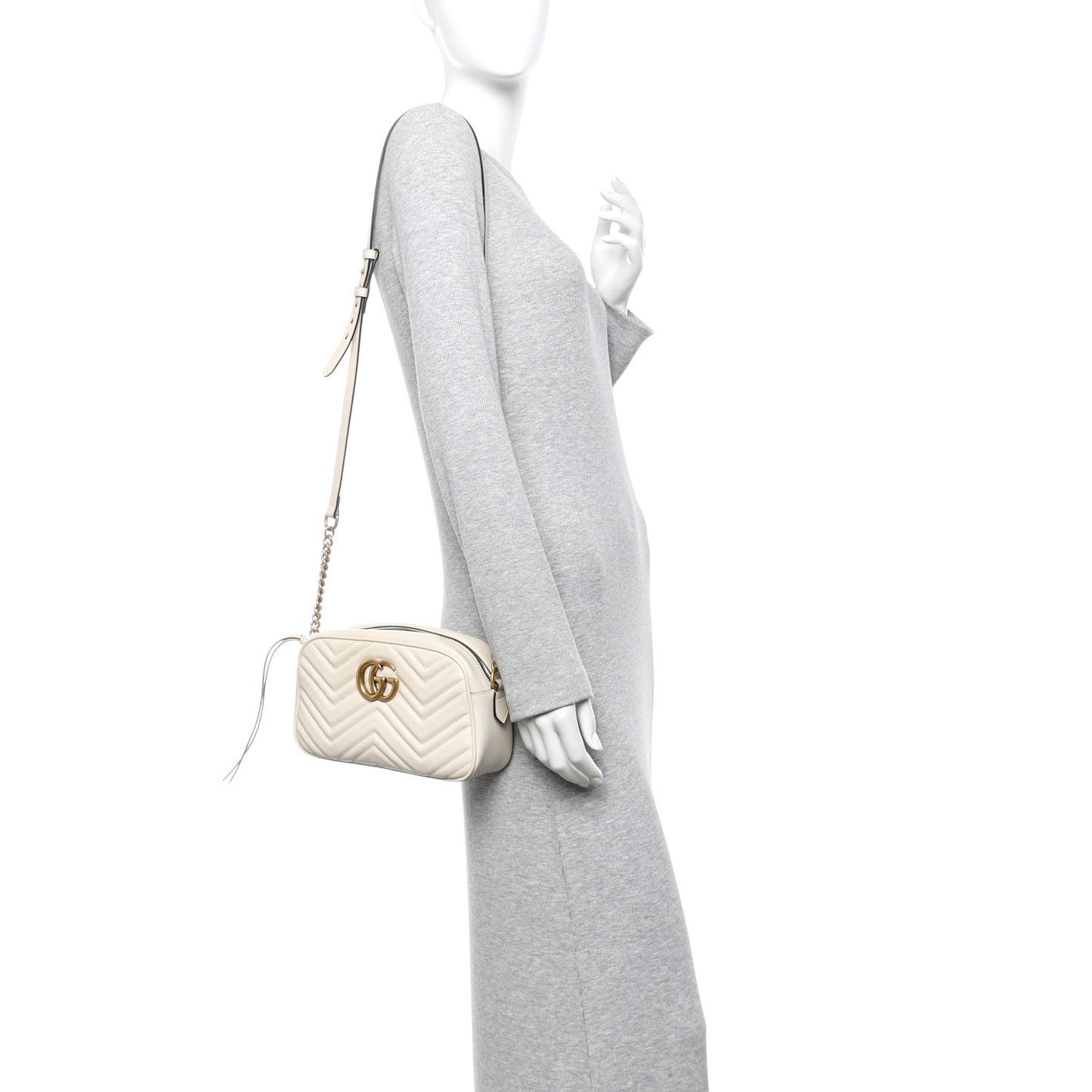 Calfskin Matelasse Small GG Marmont Chain Shoulder Bag White