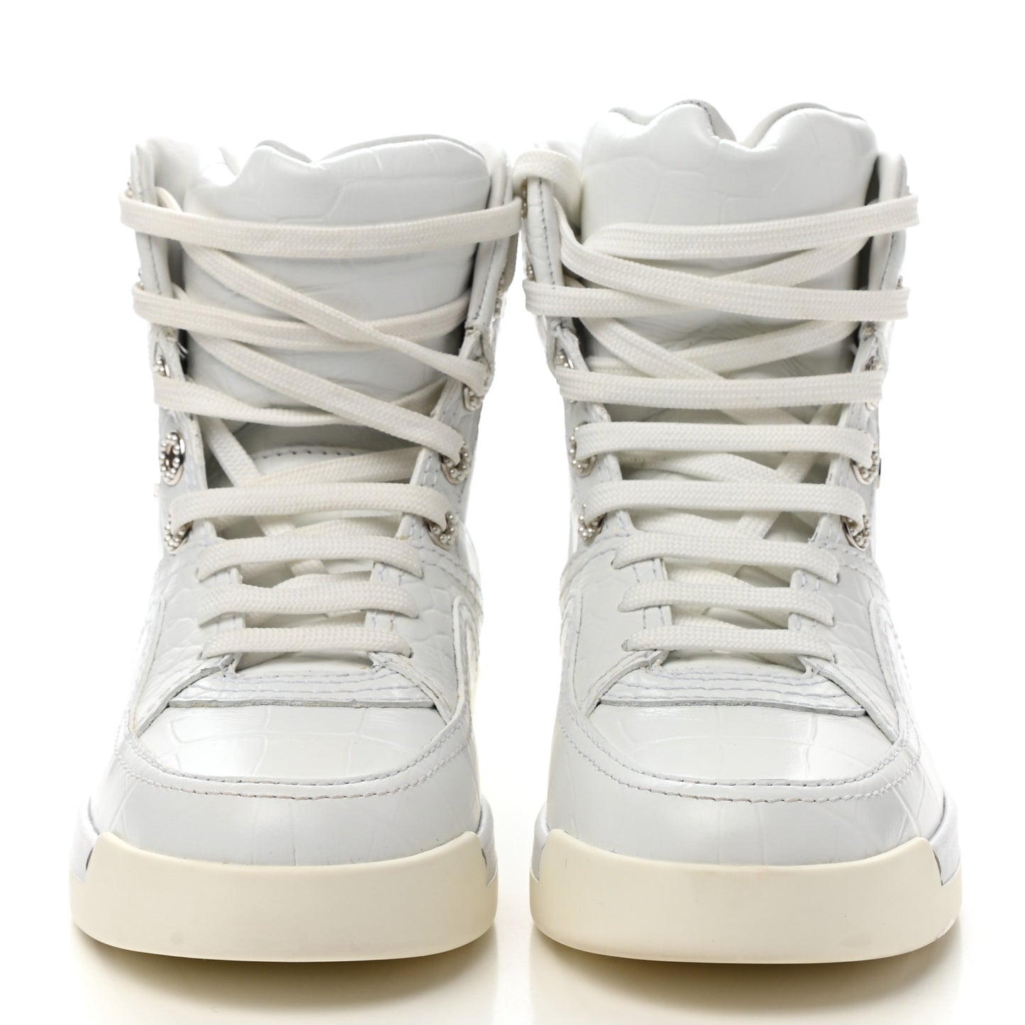 Calfskin Crocodile Embossed Cocodile High Top Sneakers 35.5 White