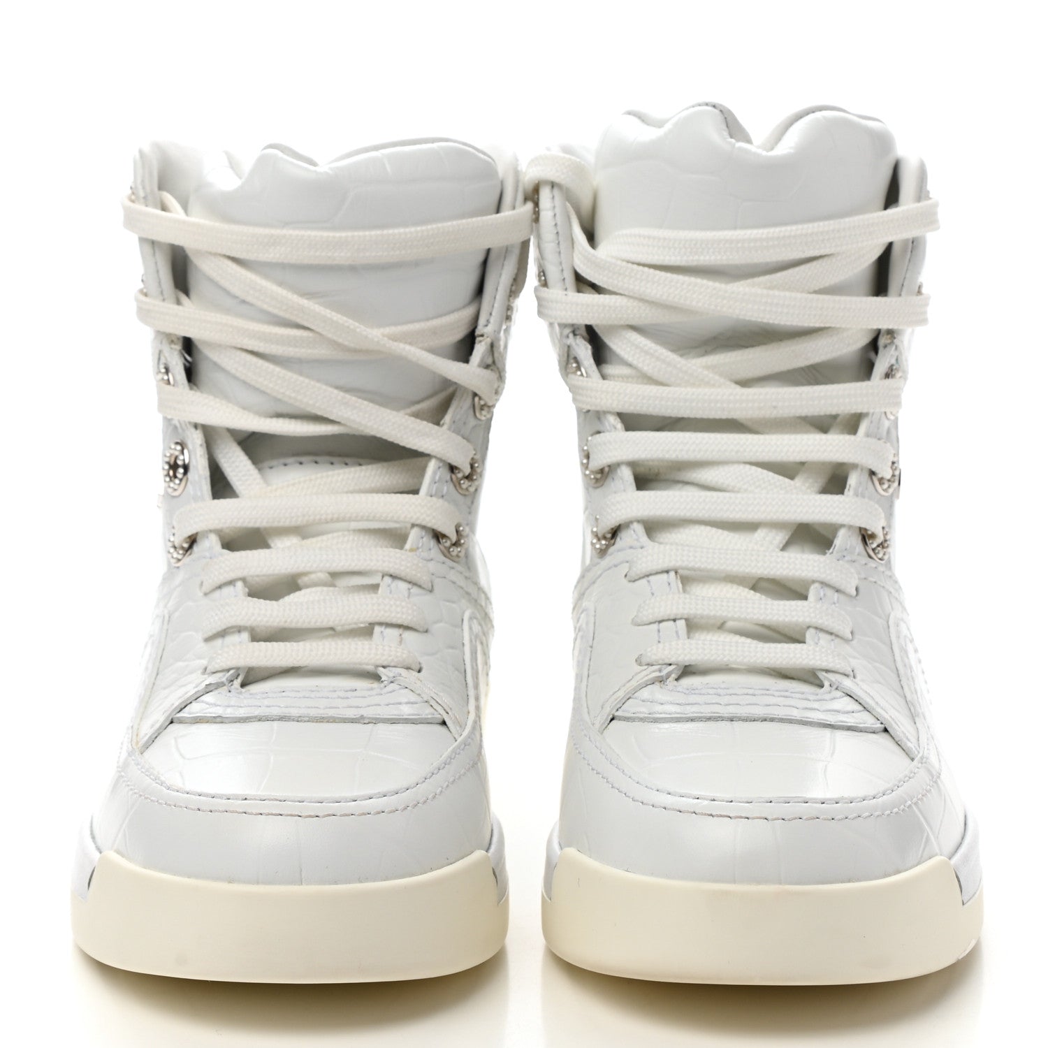 Chanel Calfskin Crocodile Embossed Cocodile High Top Sneakers 35.5 White 2 of 9