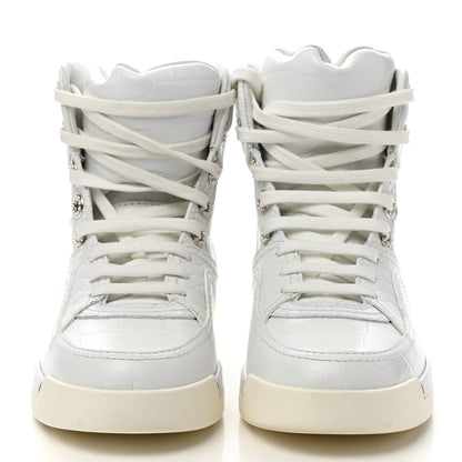 Chanel Calfskin Crocodile Embossed Cocodile High Top Sneakers 35.5 White 2 of 9