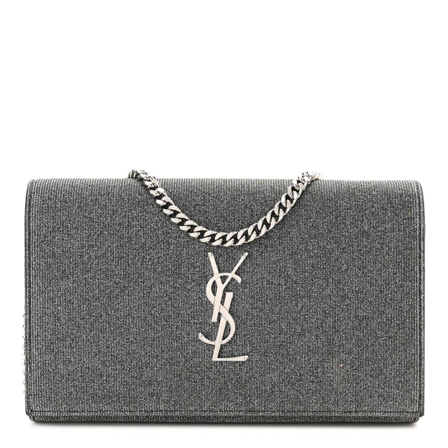 Saint Laurent Grained Metallic Calfskin Monogram Chain Wallet 1 of 12