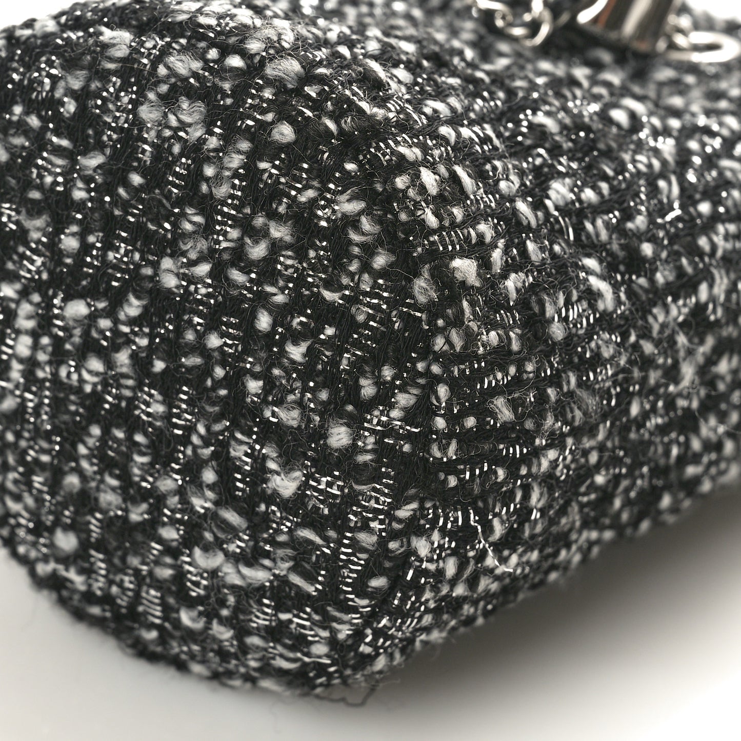 Tweed Mini Bucket Drawstring Bag Black Silver