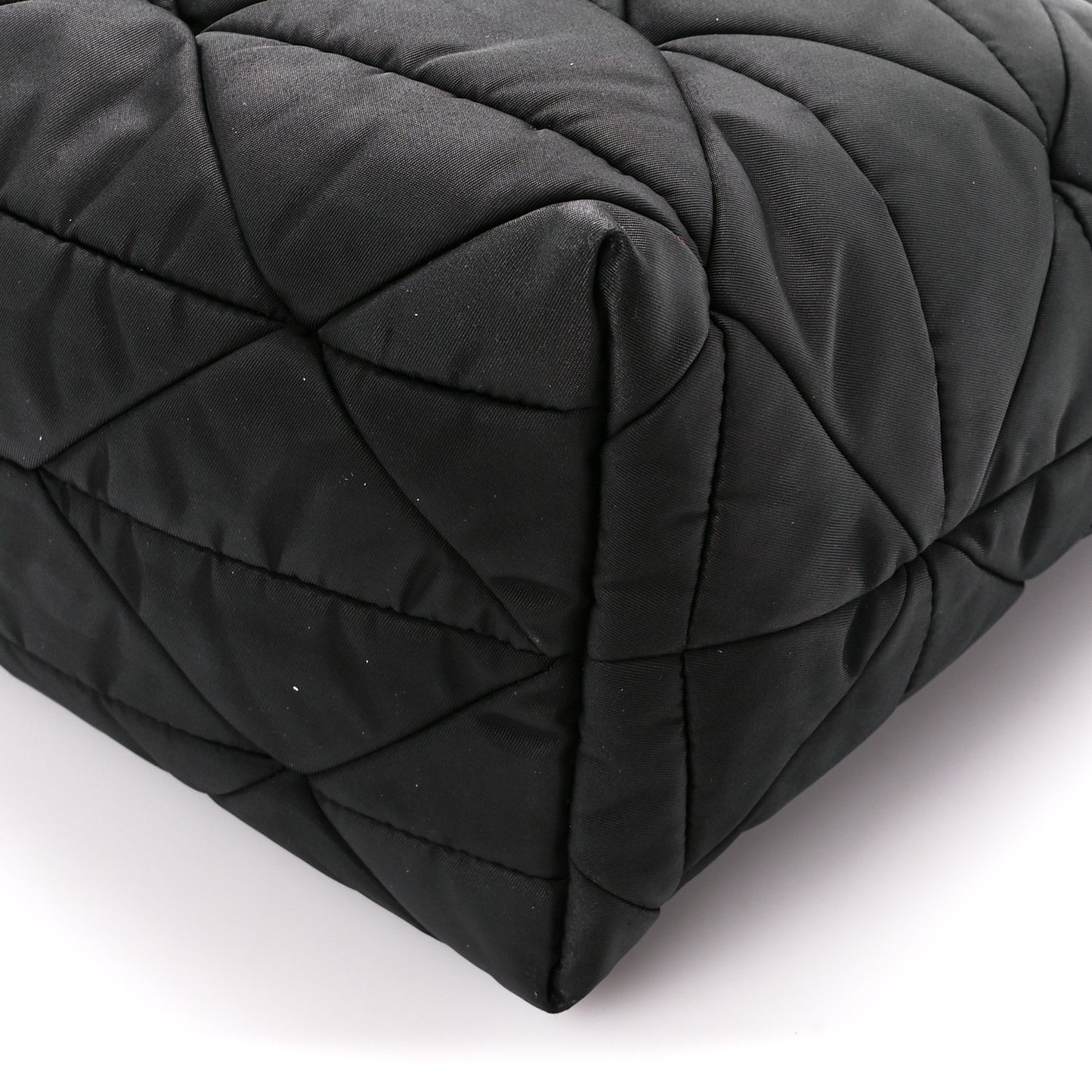 Re-Nylon Nappa Triangle Quilted Padded Double Handled Zip Pocket Tote Black