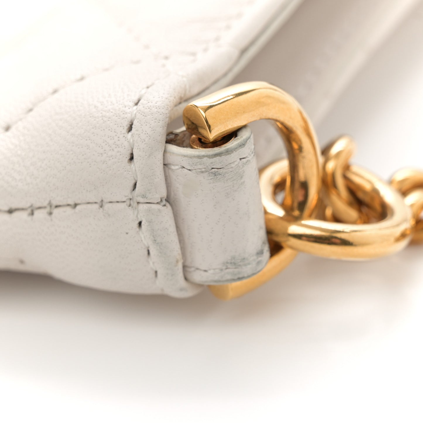 Calfskin Quilted La Medusa Chain Flat Shoulder Bag White