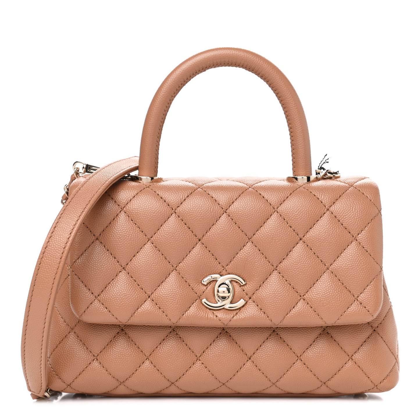 Caviar Quilted Mini Coco Handle Flap Brown