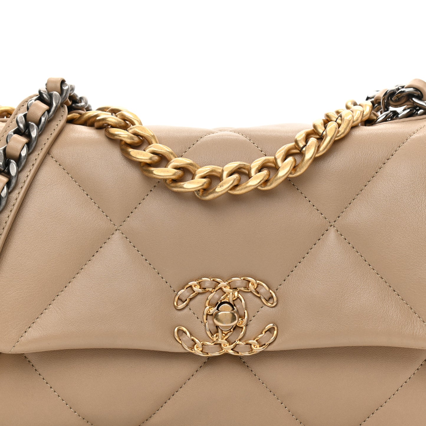 Lambskin Quilted Medium Chanel 19 Flap Dark Beige