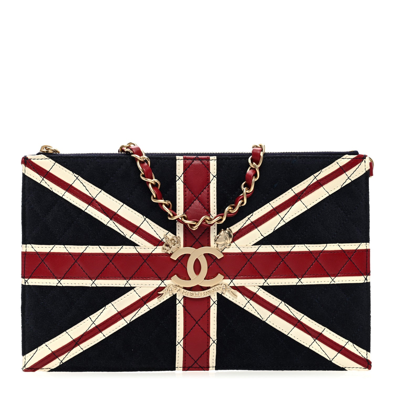 Chanel Velvet Union Jack Clutch Navy Red 1 of 9
